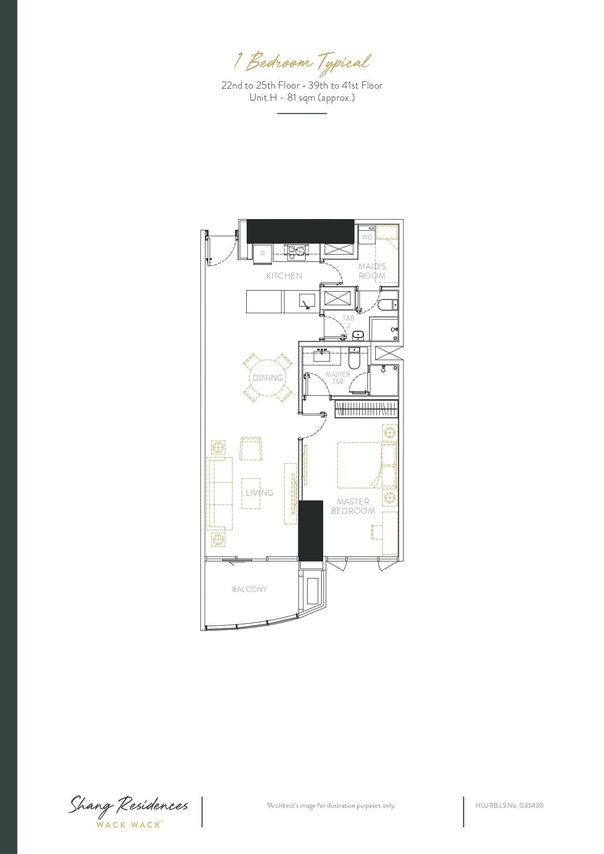 1 Bedroom Typical 22nd to 25th ∙ 39th to 41st Unit H